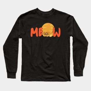 Fat Cat Meow Orange Graphic Long Sleeve T-Shirt